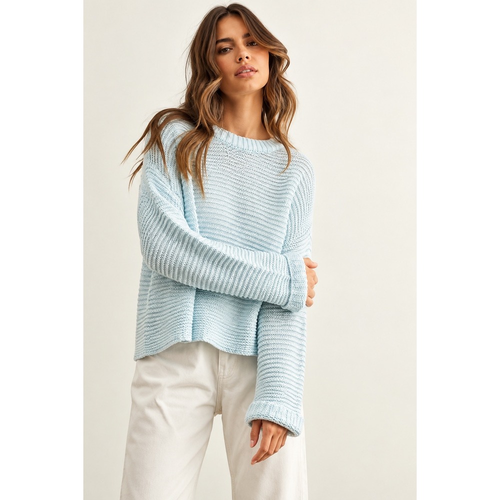 Miou Muse Light Blue Chunky Knit Sweater T2694 Small Cotton Blend Pullover